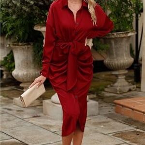 Burgundy  Sheath Dress with Ruched Waist